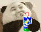 熊猫人喝饮料表情包动态图片7P：可乐、雪碧、奶茶、啤酒