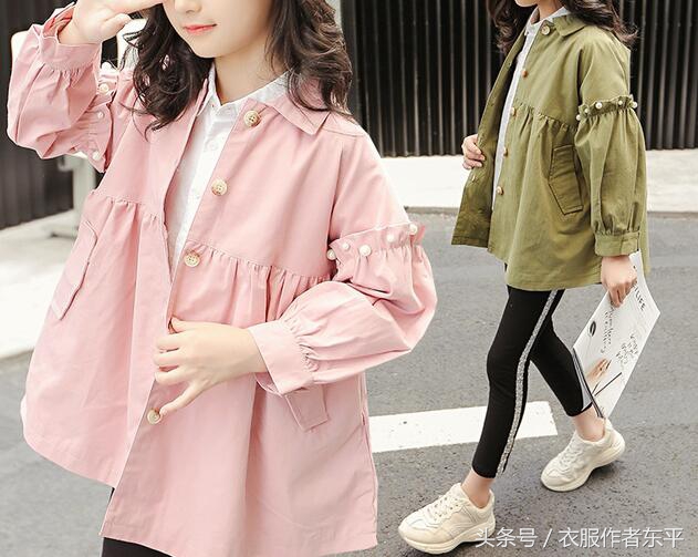 插肩袖版的韩版女童休闲风衣，孩子穿着舒服洋气 附140码裁剪图