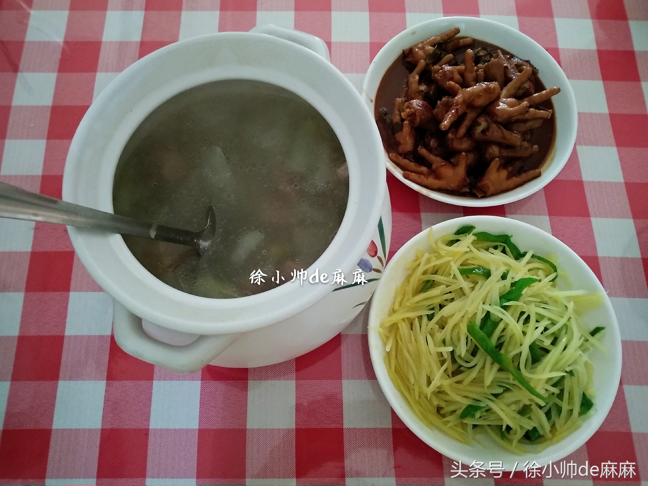 【午托食谱7】腊肉炒蒜苗辣椒，醋溜土豆丝，排骨冬瓜汤......