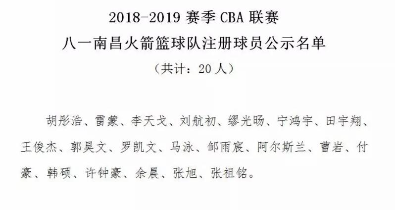 cba韩硕在哪个队(CBA公司公示八一南昌火箭队注册球员名单：韩硕回归)