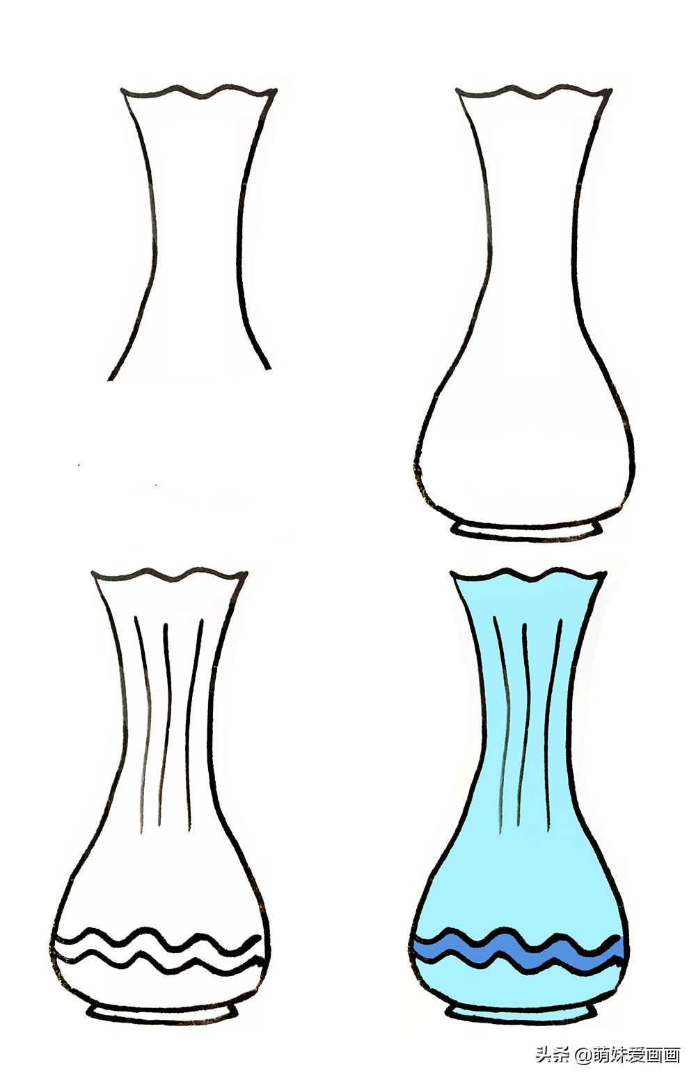 漂亮的花瓶简笔画大全|不同造型和纹样的花瓶,小朋友一学就会