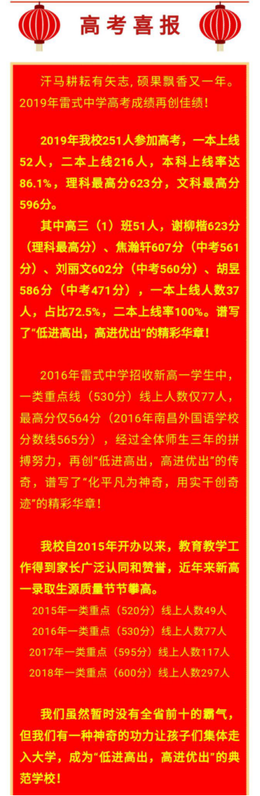 2019年南昌各重点高中高考喜报汇总