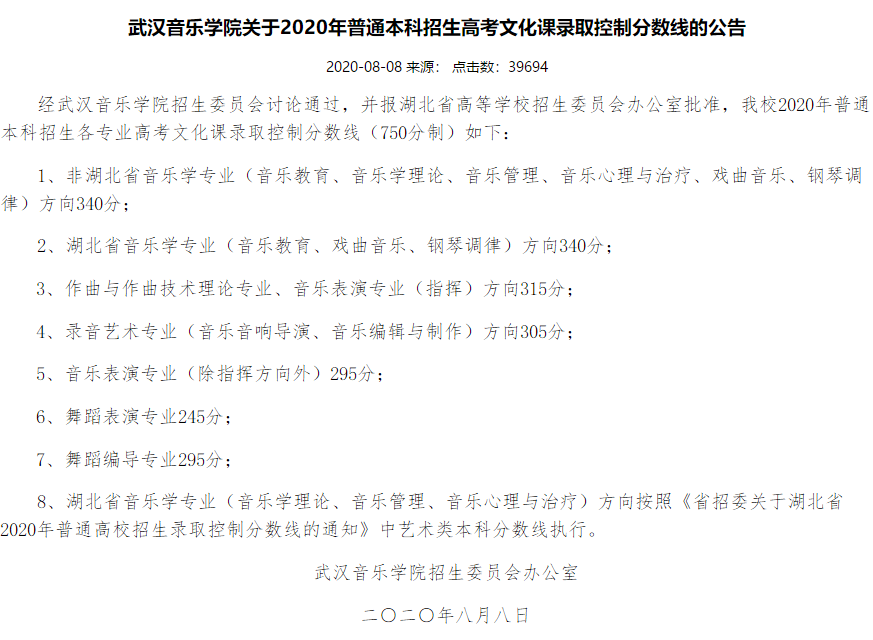最全！2020年11所音乐学院文化课录取分数线汇总