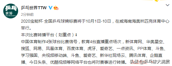 乒乓球即时直播(乒乓球全锦赛直播渠道公布，超20个平台直播，今日头条就能看)