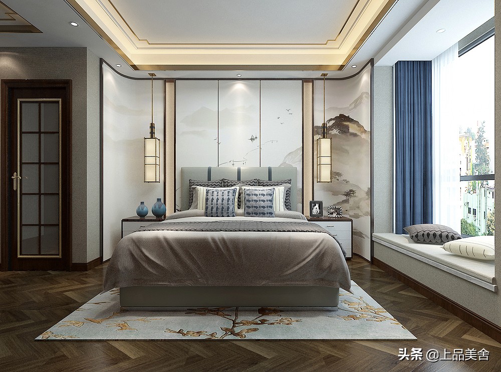 用大理石做电视背景，客厅显得非常大气，120平新中式风，太惊艳