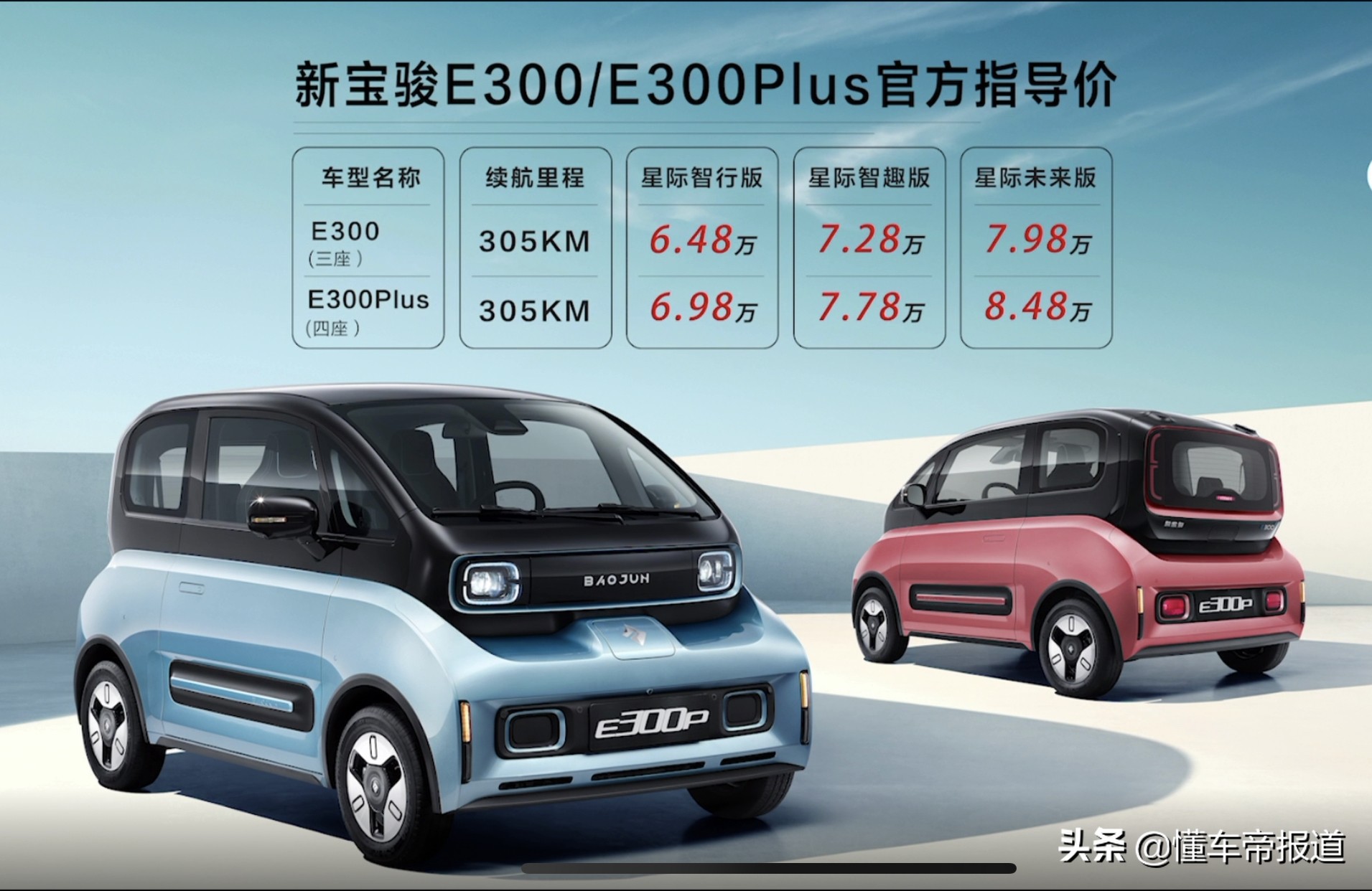 新车 | 新宝骏E300正式上市，售6.48-8.48万元，续航305公里