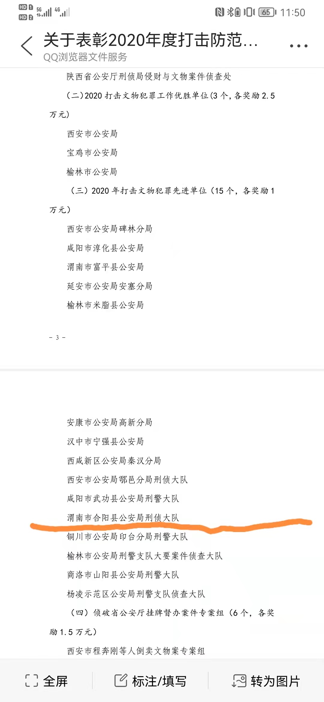 喜报！合阳县公安局刑侦大队荣获全省2020年度打击防范文物违法犯罪工作先进单位