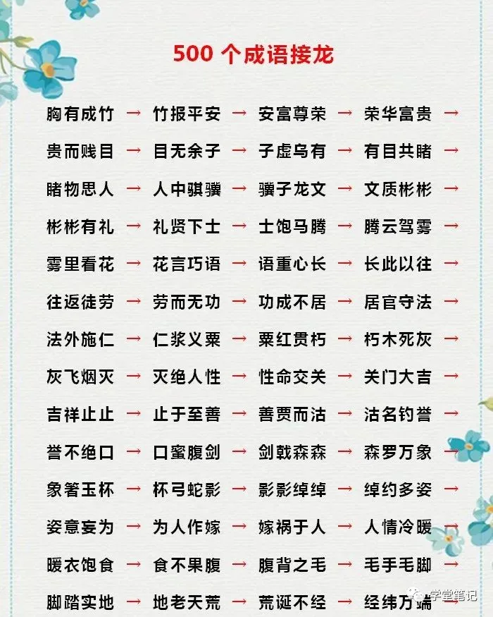 500个成语接龙大全，丰富词汇、老少皆宜，让孩子爱不释手