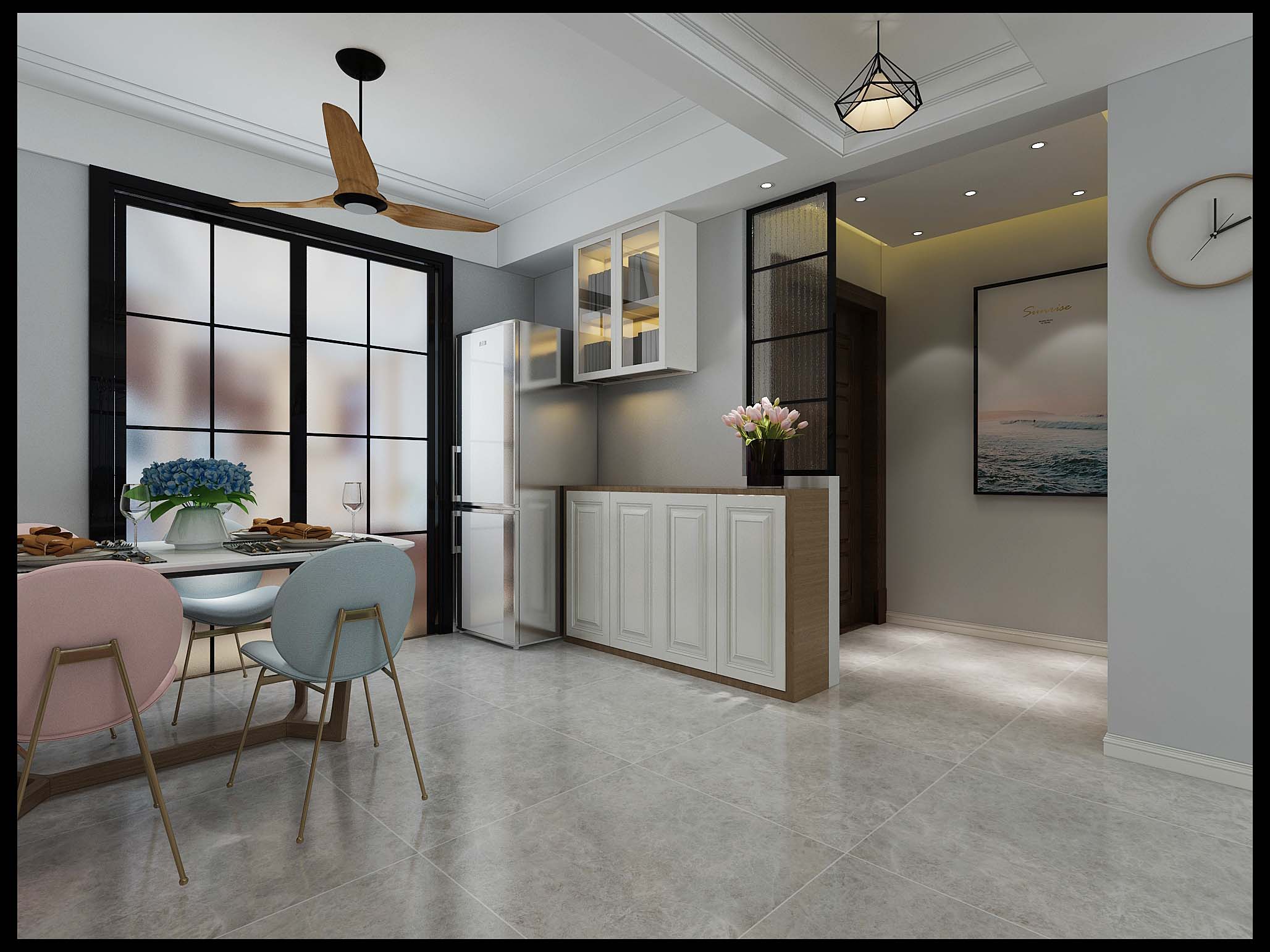 装修案例丨淄博绿城紫薇园141㎡简约风，黑框厨房门好看还实用