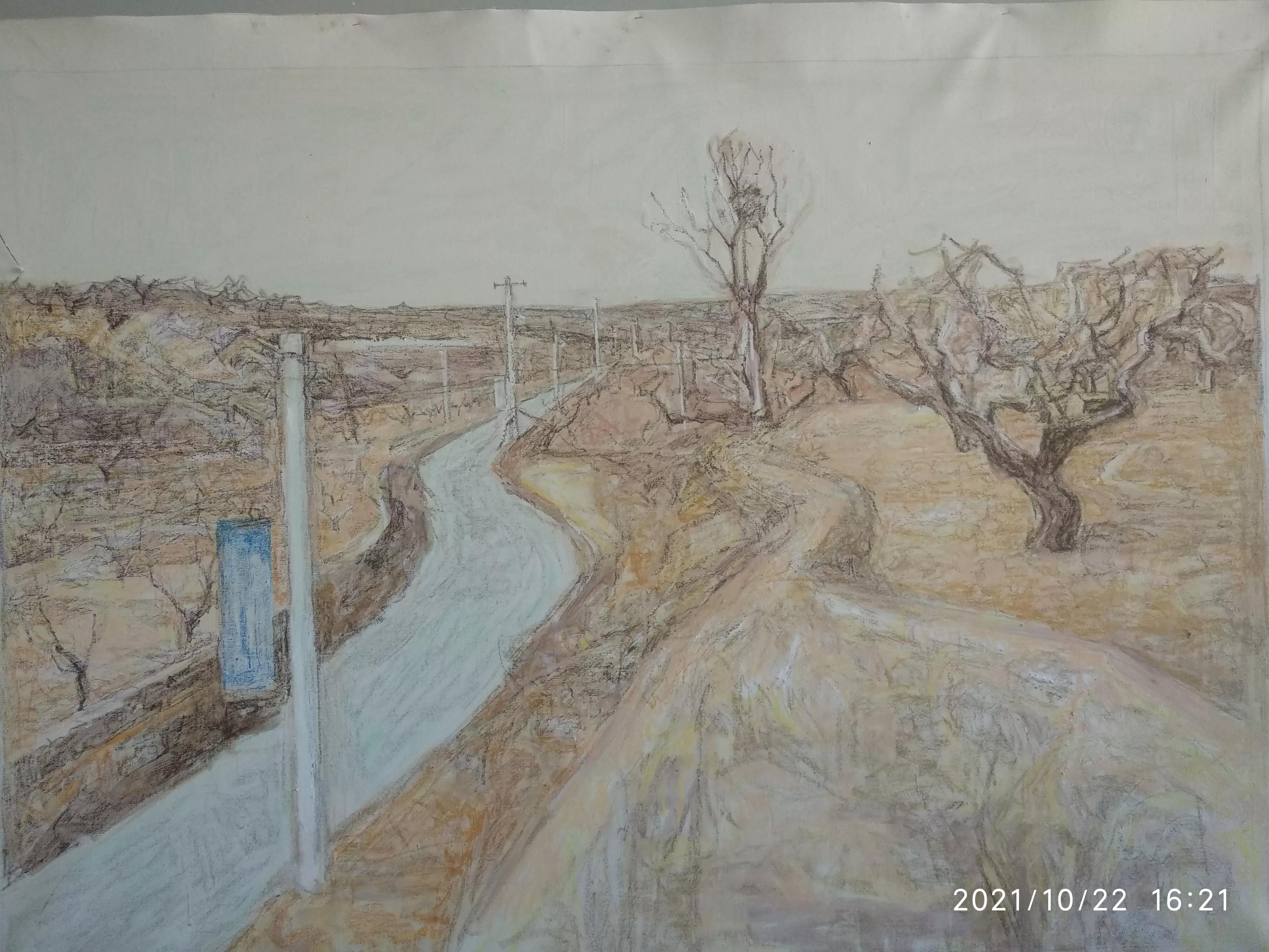 油性色粉作品《山之家园》的创作过程