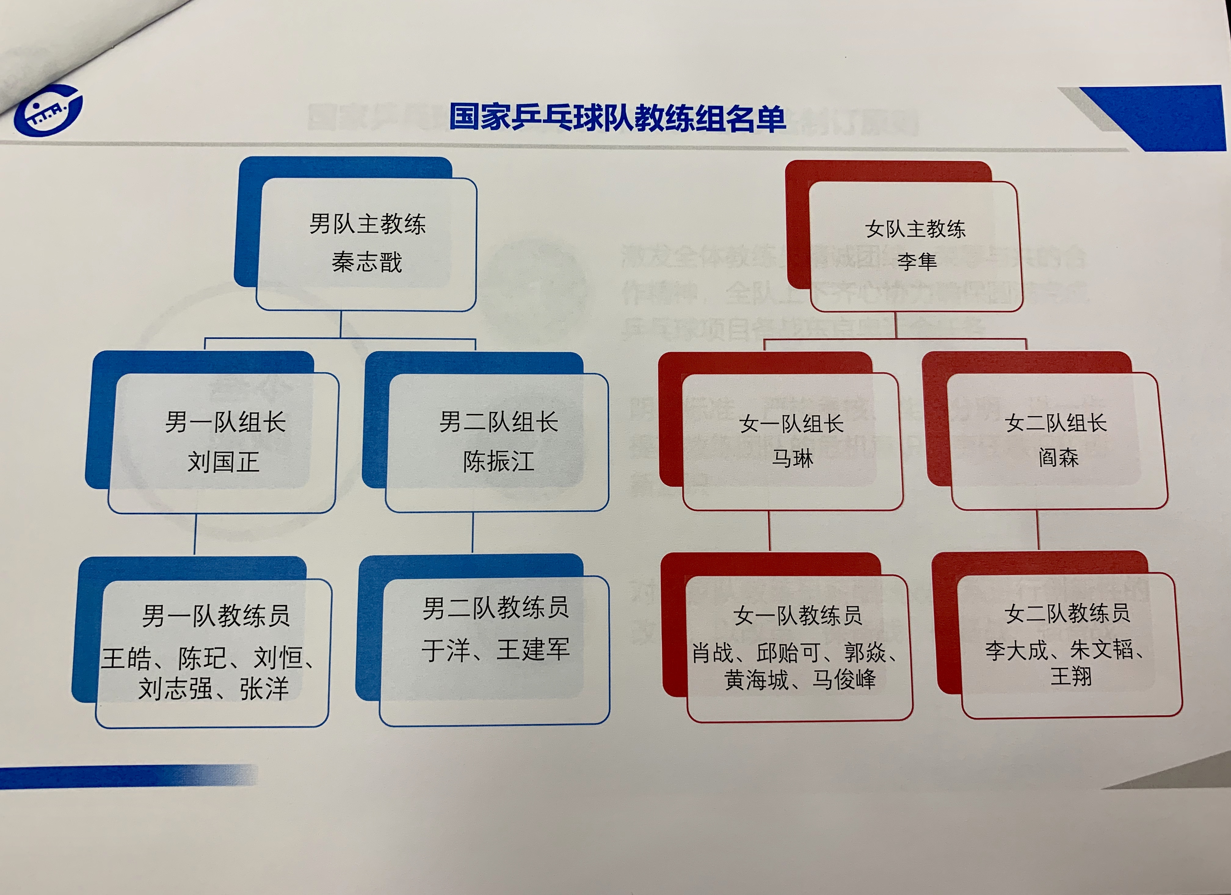 中国乒乓球队(国乒新一届教练组成立，秦志戬李隼任主教练，刘国正马琳为教练组组长)