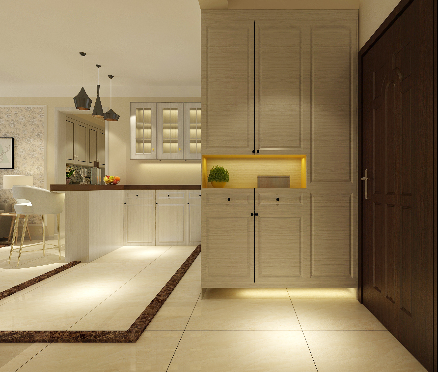 装修案例丨华润橡树湾126㎡现代简约风，改动厨房门收纳增加一倍