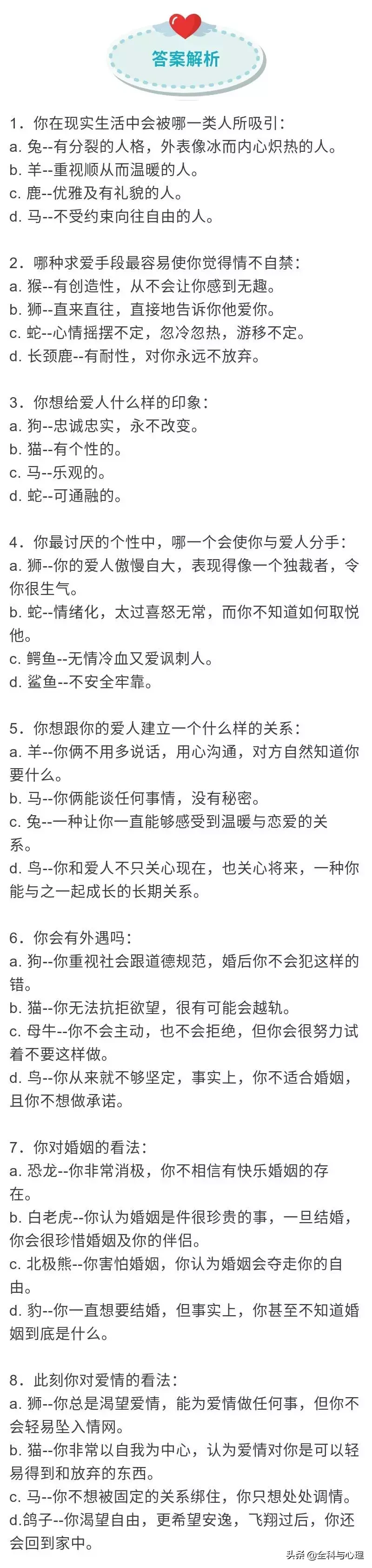 恋爱和婚姻中的情感测试--心测密码