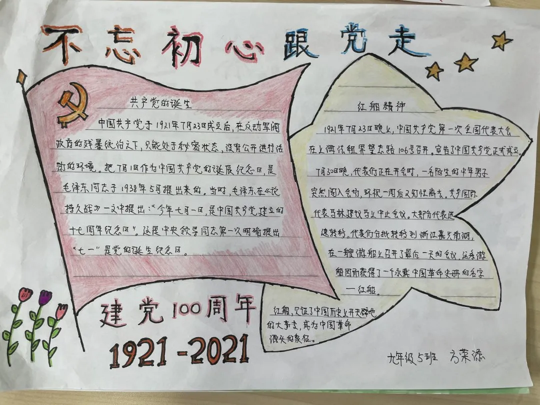 青岛31中道德与法治名师工作室"学党史,知党恩,跟党走"手抄报