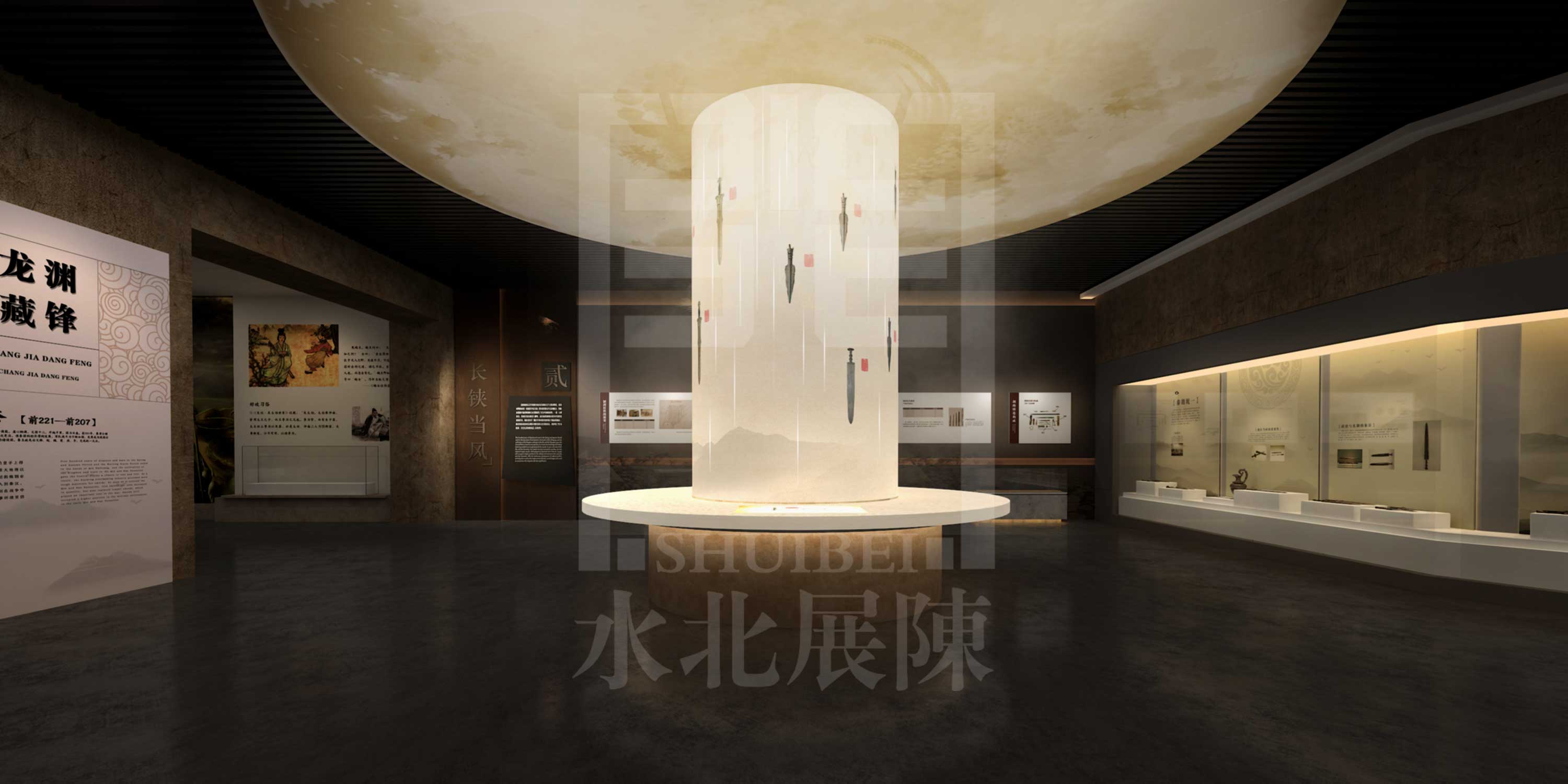 馆中馆混搭中式窗花的淡雅风格展厅设计