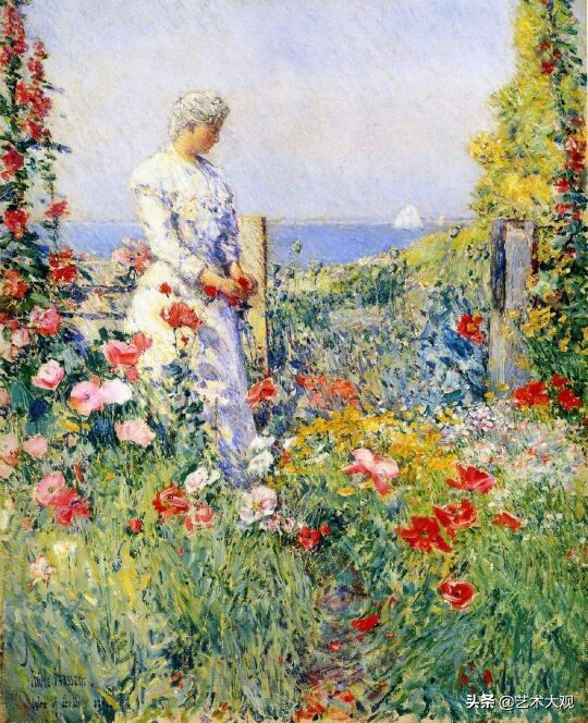 花与女子唯美浪漫情调绘画 当代印象派画家哈萨姆油画作品集 兜在学