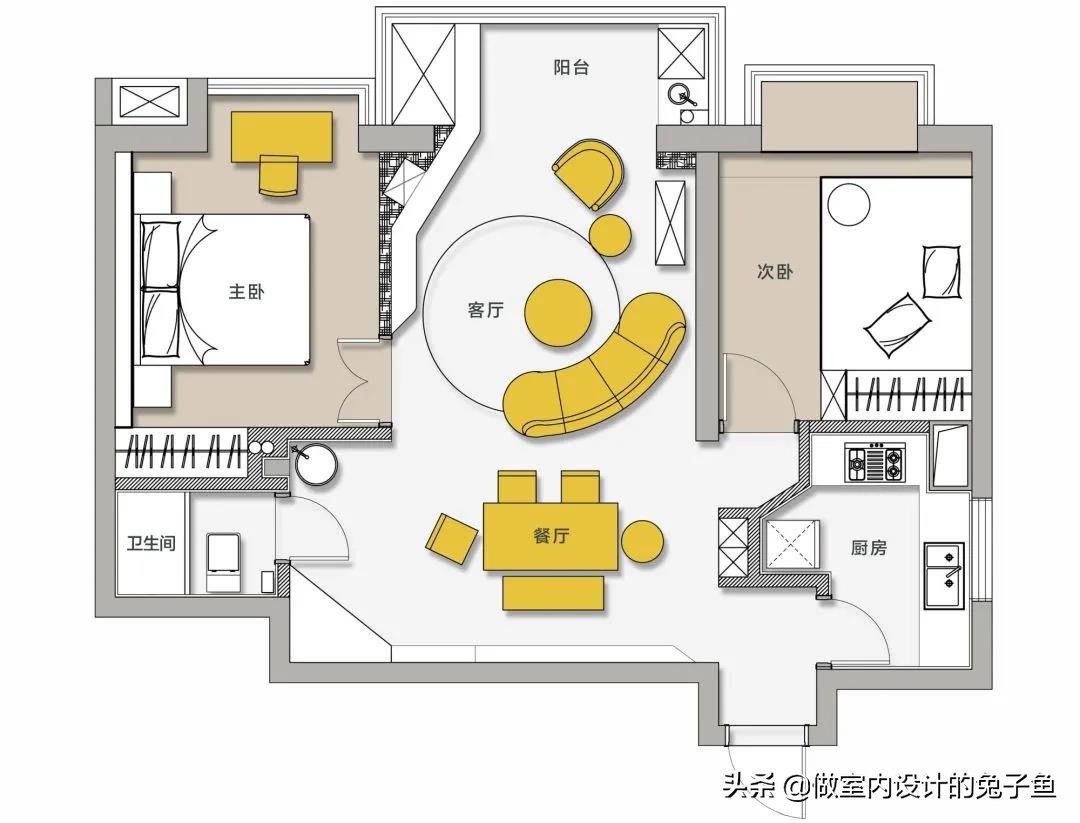 年轻夫妻的80㎡两居室，因“圆形”布置而走红，不要电墙太香了
