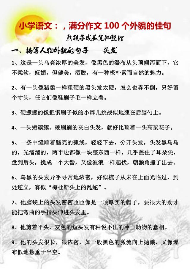 小学语文：100个描写外貌的佳句尽收囊中，写作再也不词穷