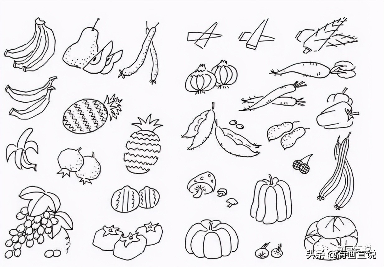 儿童画简笔画临摹素材52张：水果系列画法，收藏备用，在家学画画