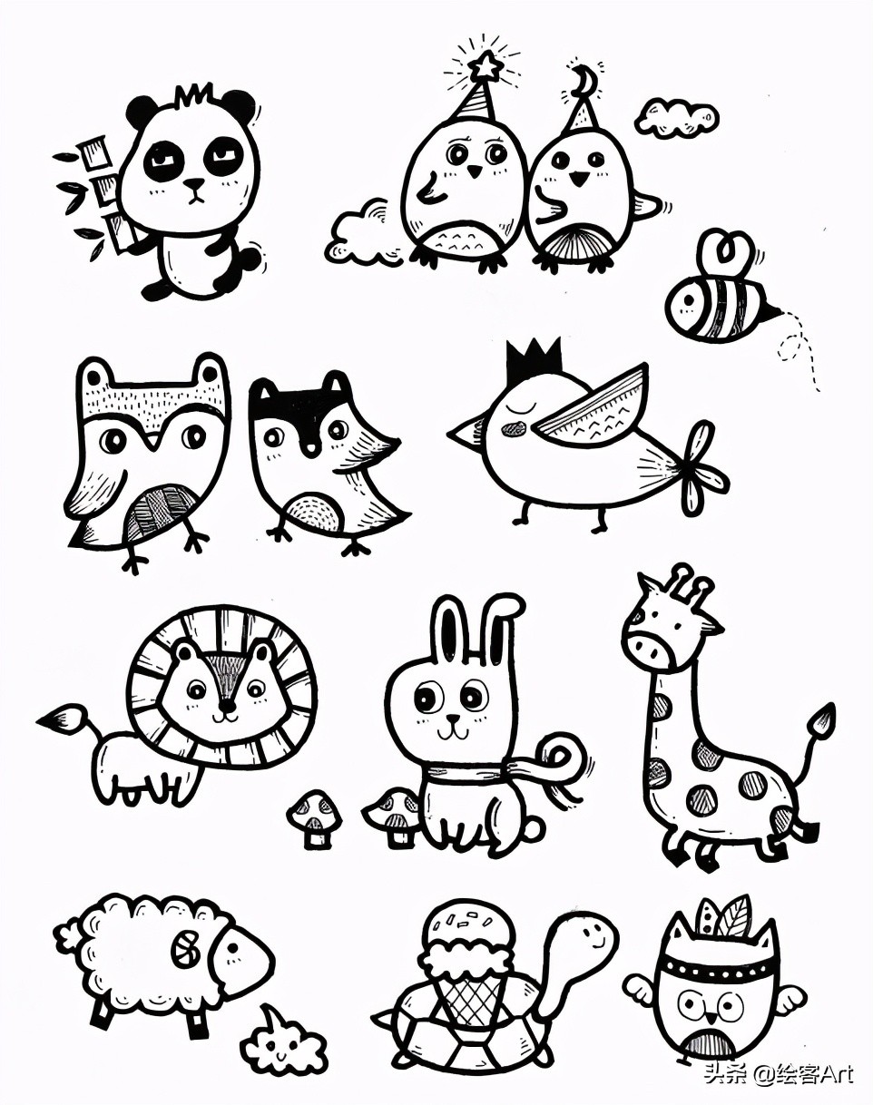 超可爱的头像涂鸦简笔画,手账素材都有啦