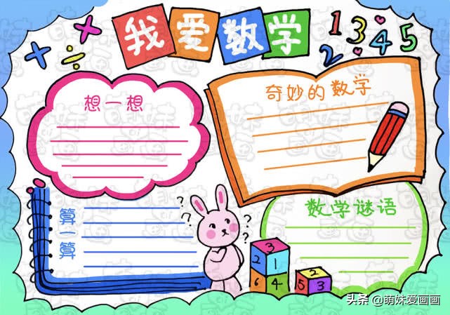 简单好看的语文、数学、英语主题手抄报模板，可自由替换内容哦