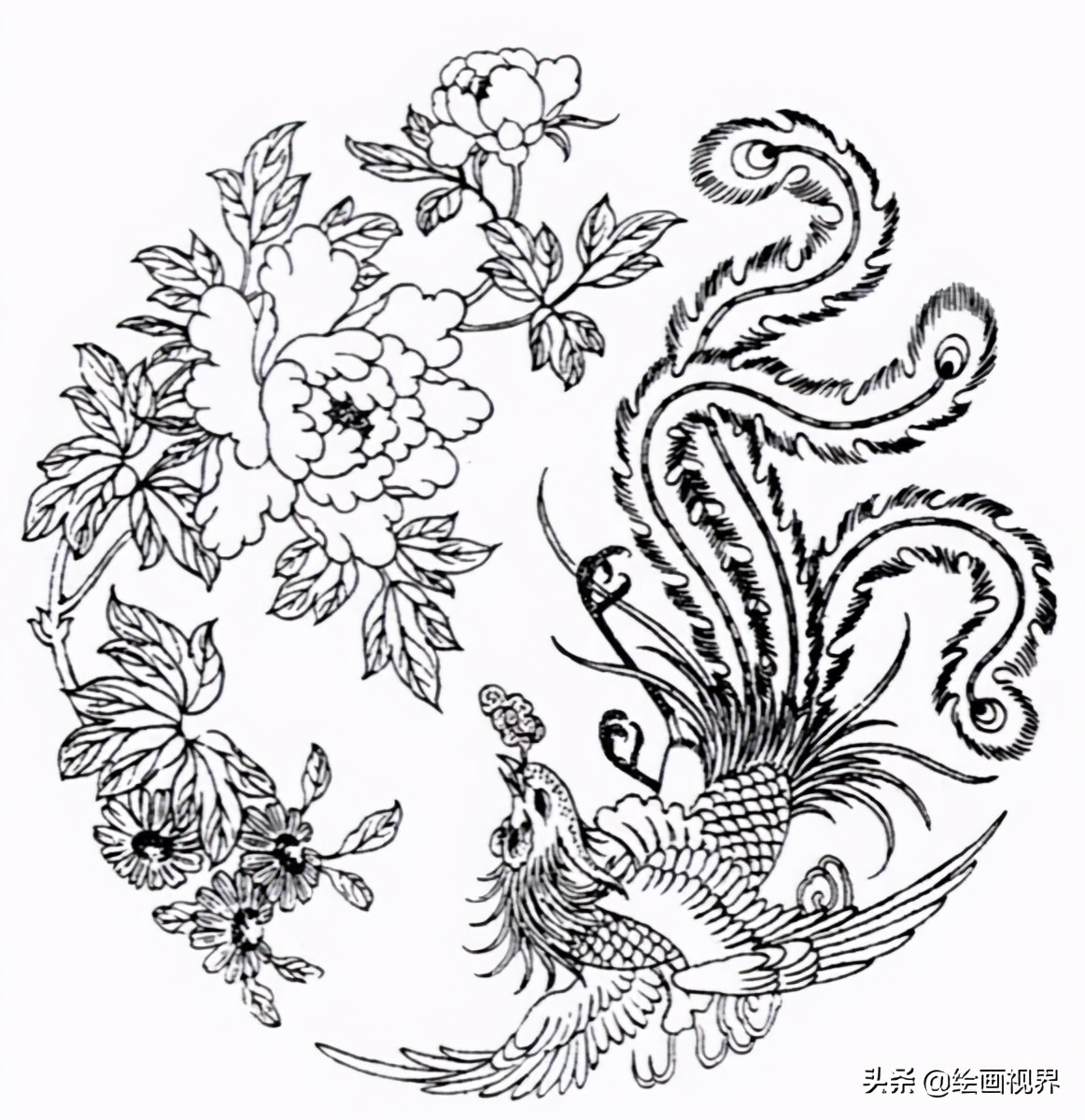 干货！难得一见的凤凰纹样线稿，喜欢画纹样的快收藏起来临摹