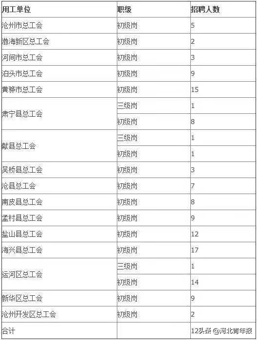 沧州总工会招聘127名社工，大专学历可报   另有地质部门招分析测试辅助人员