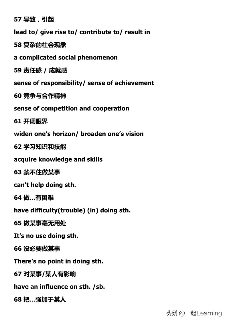 70个大学英语四六级写作和翻译常用的表达