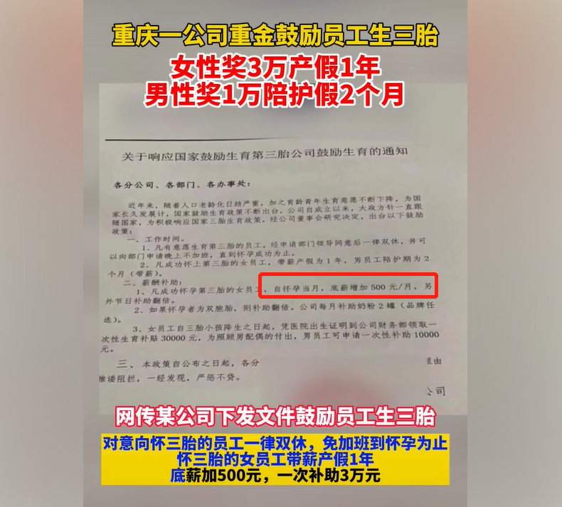 “神仙公司”走红，员工生三胎奖5万产假一年，网友：老板缺人吗