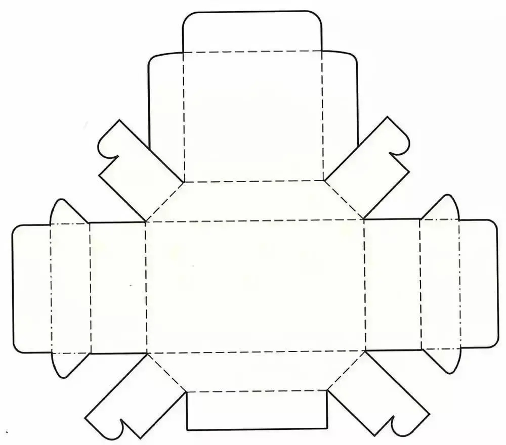 梯形带盖式结构展开图3)连续别插式:其别插方式较类似管式包装盒的