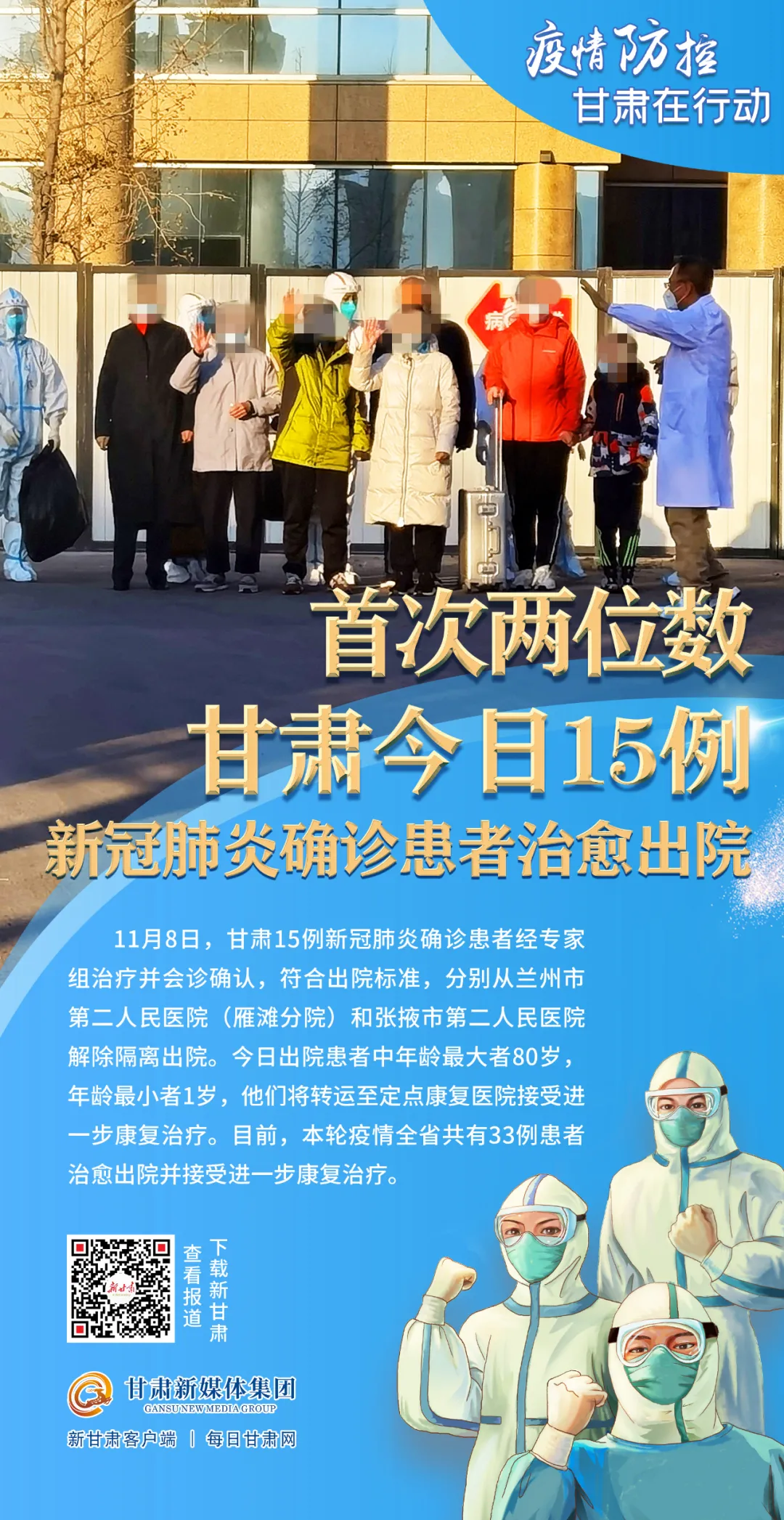 好消息!甘肃今日15例新冠肺炎确诊患者治愈出院