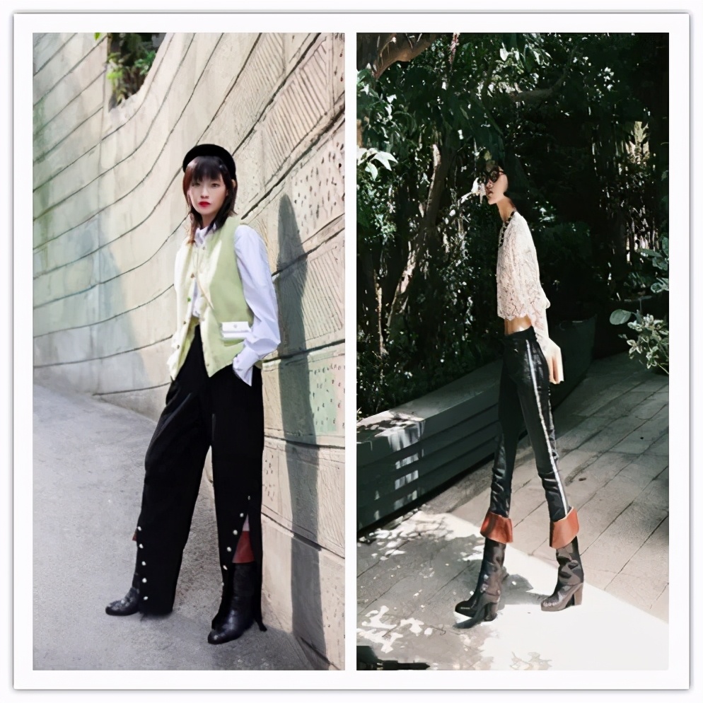 又被香奈儿支配了！秋冬时尚单品是紧身裤袜+七里靴，她们都穿了