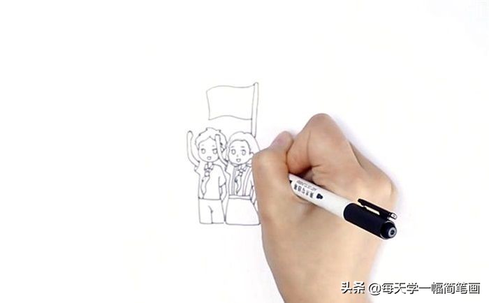 小学生升旗仪式简笔画图片
