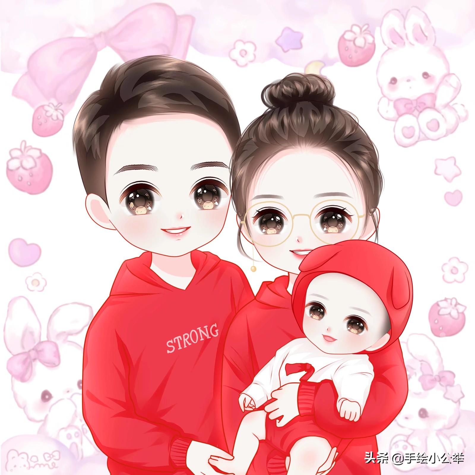 换个头像吧,一家四口五口卡通全家福头像,儿女双全美满温馨