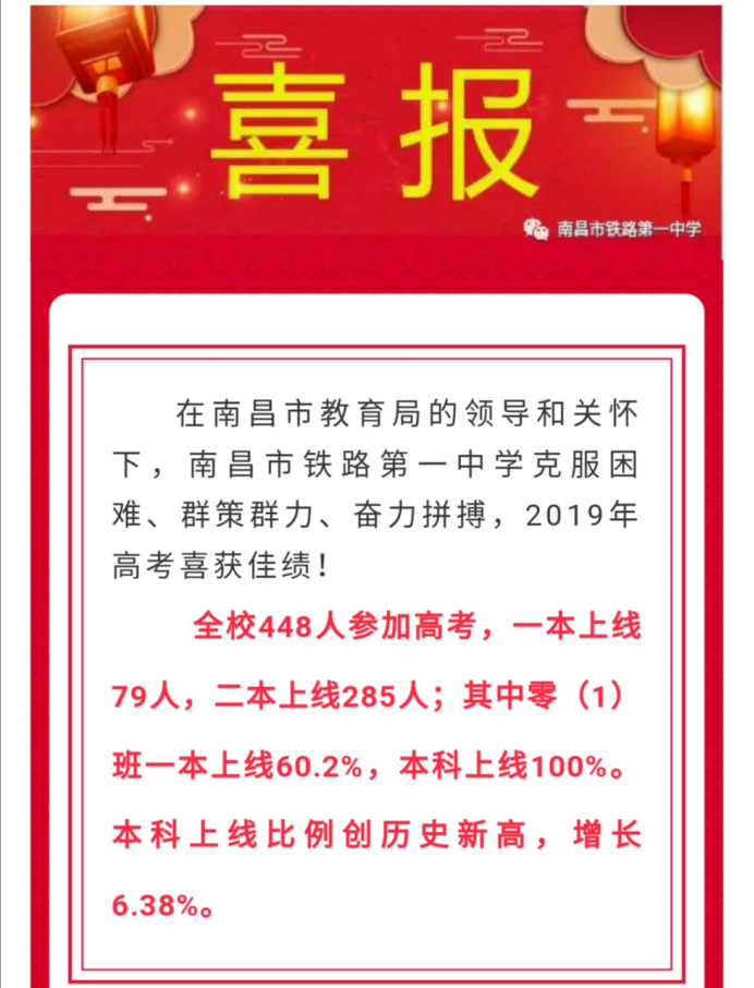 2019年南昌各重点高中高考喜报汇总