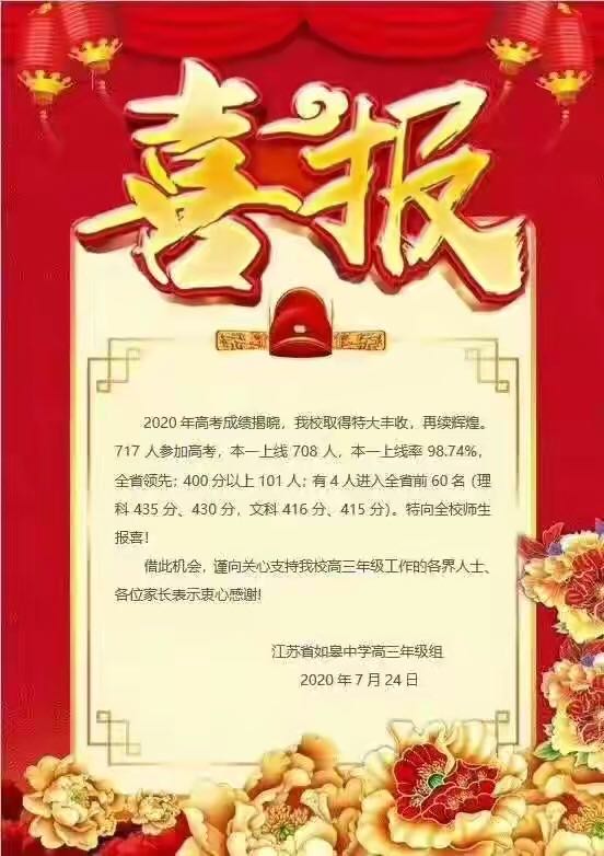 「高考喜报」2020南通各区县高中高考喜报汇总中