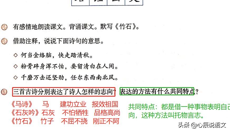 六年级第10课古诗《竹石》的笔记及课后答案，还有很齐全的知识点