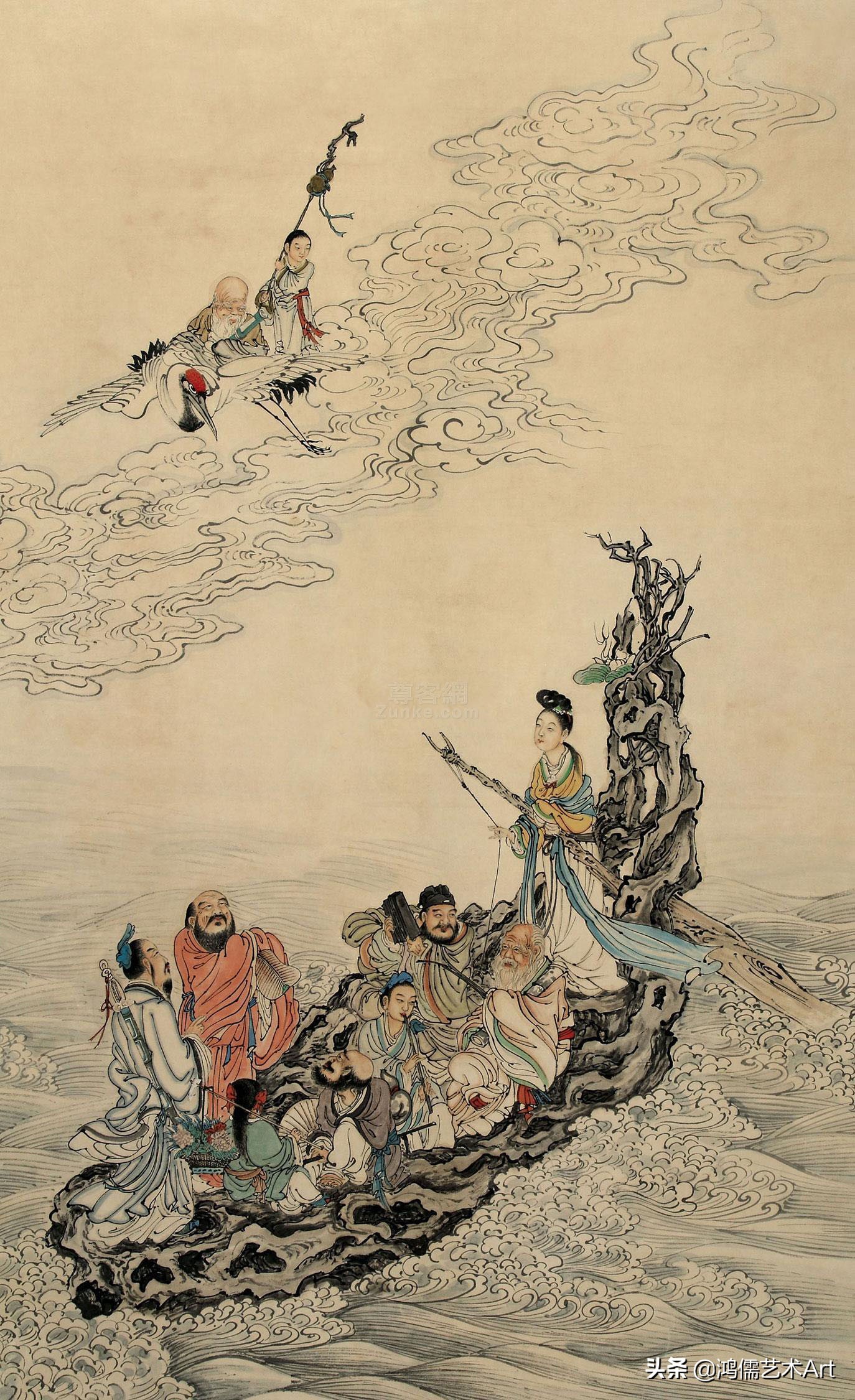 八仙过海国画白描图片