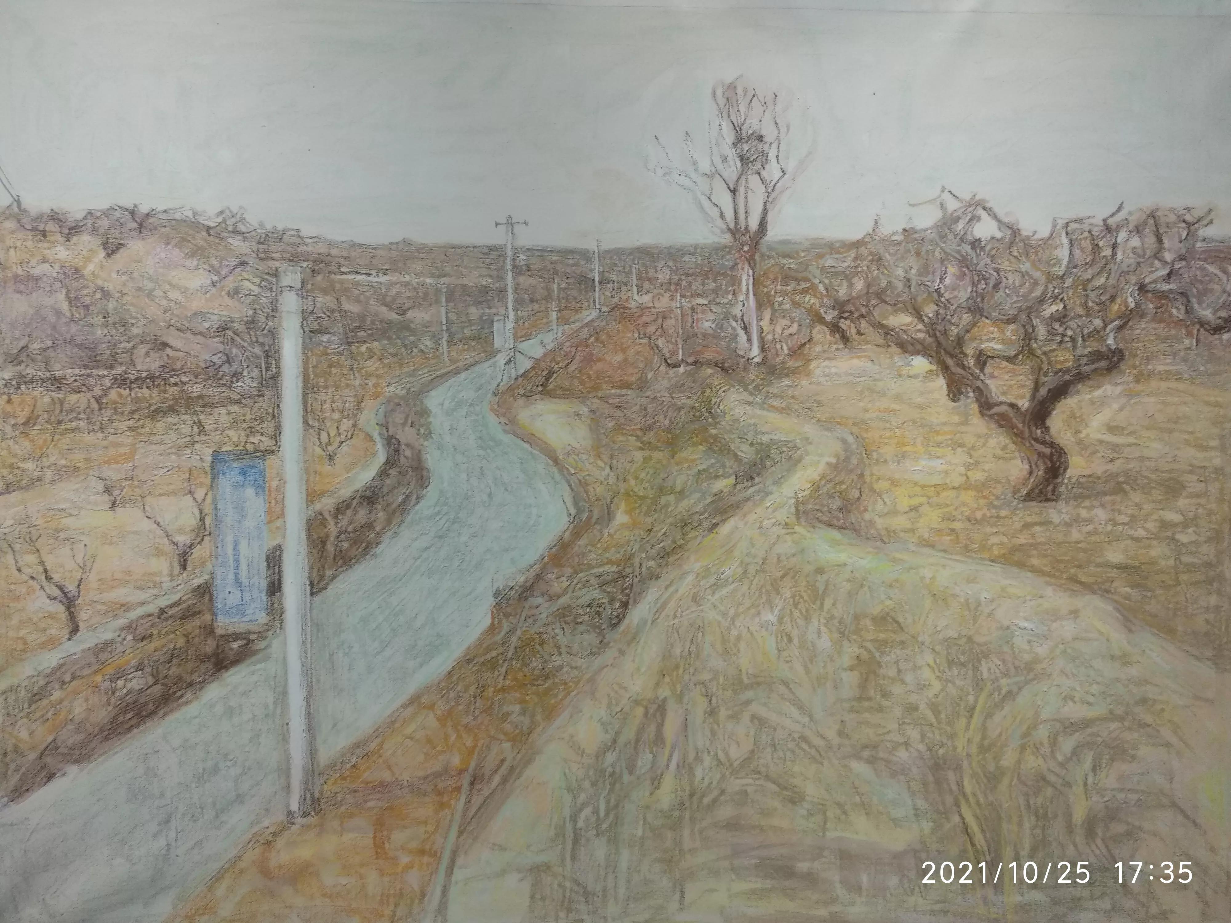 油性色粉作品《山之家园》的创作过程