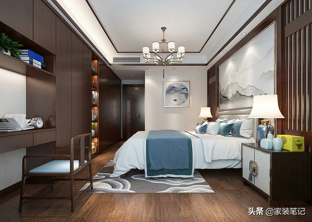 她家128㎡的中式风装修，客厅圆形的造型太有意境了，方圆之美