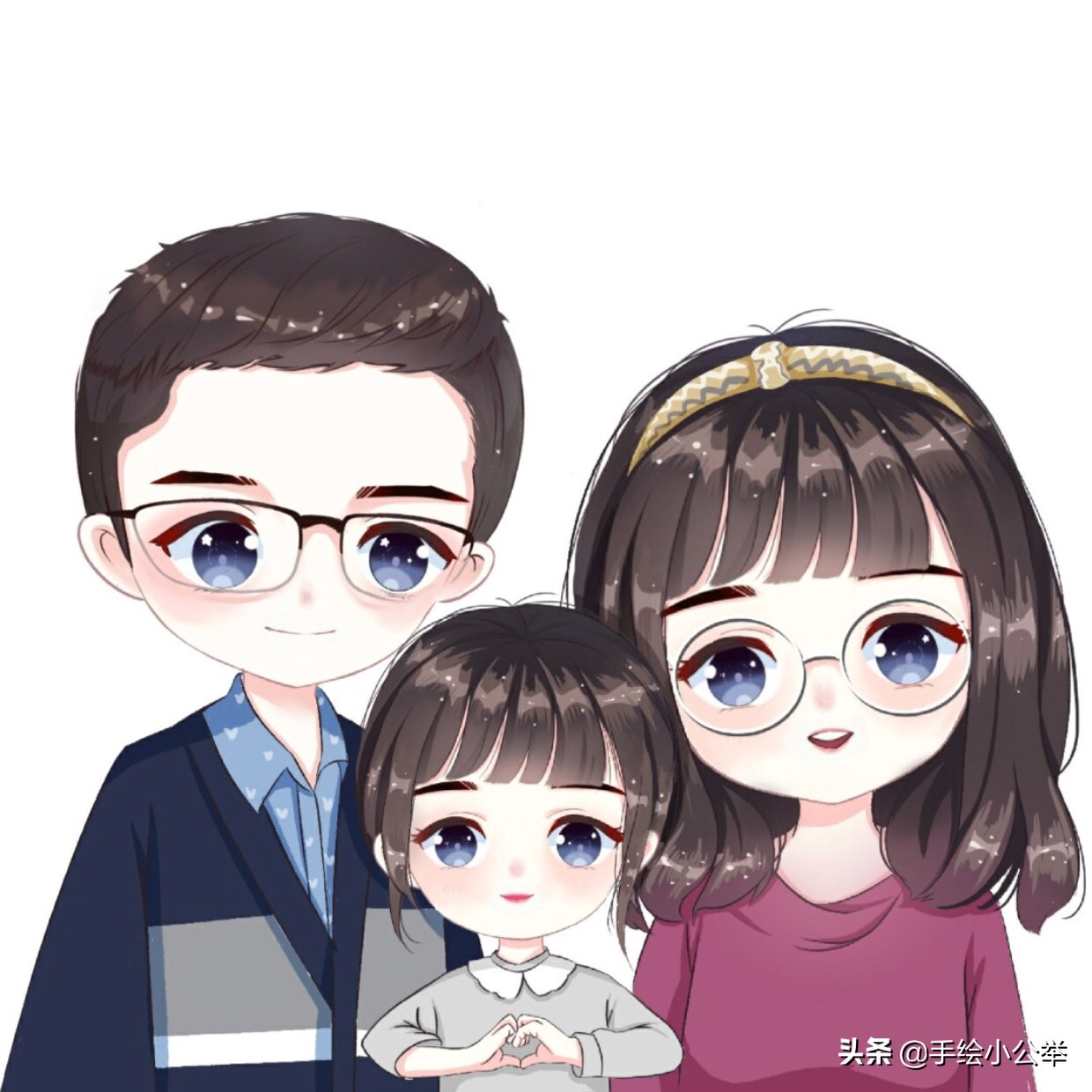 换个头像吧,亲子头像,宝宝全家福手绘头像,q版好玩又好看