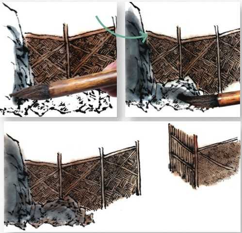 零基础国画教程:分步骤讲解点景篱笆三种画法,简单易学,快收藏