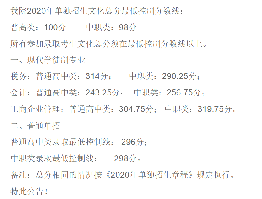 2020年单招大专学校（各院校高职单招分数分享）