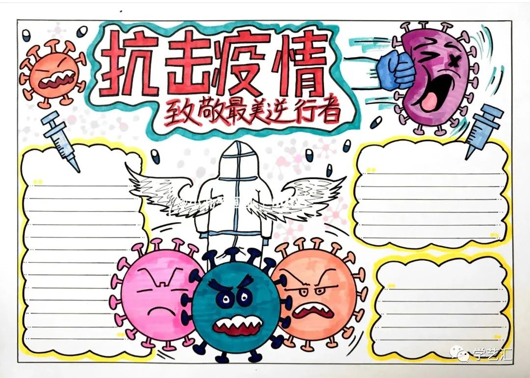 最新58张战胜新冠病毒,抗疫情手抄报 主题画!为孩子收藏
