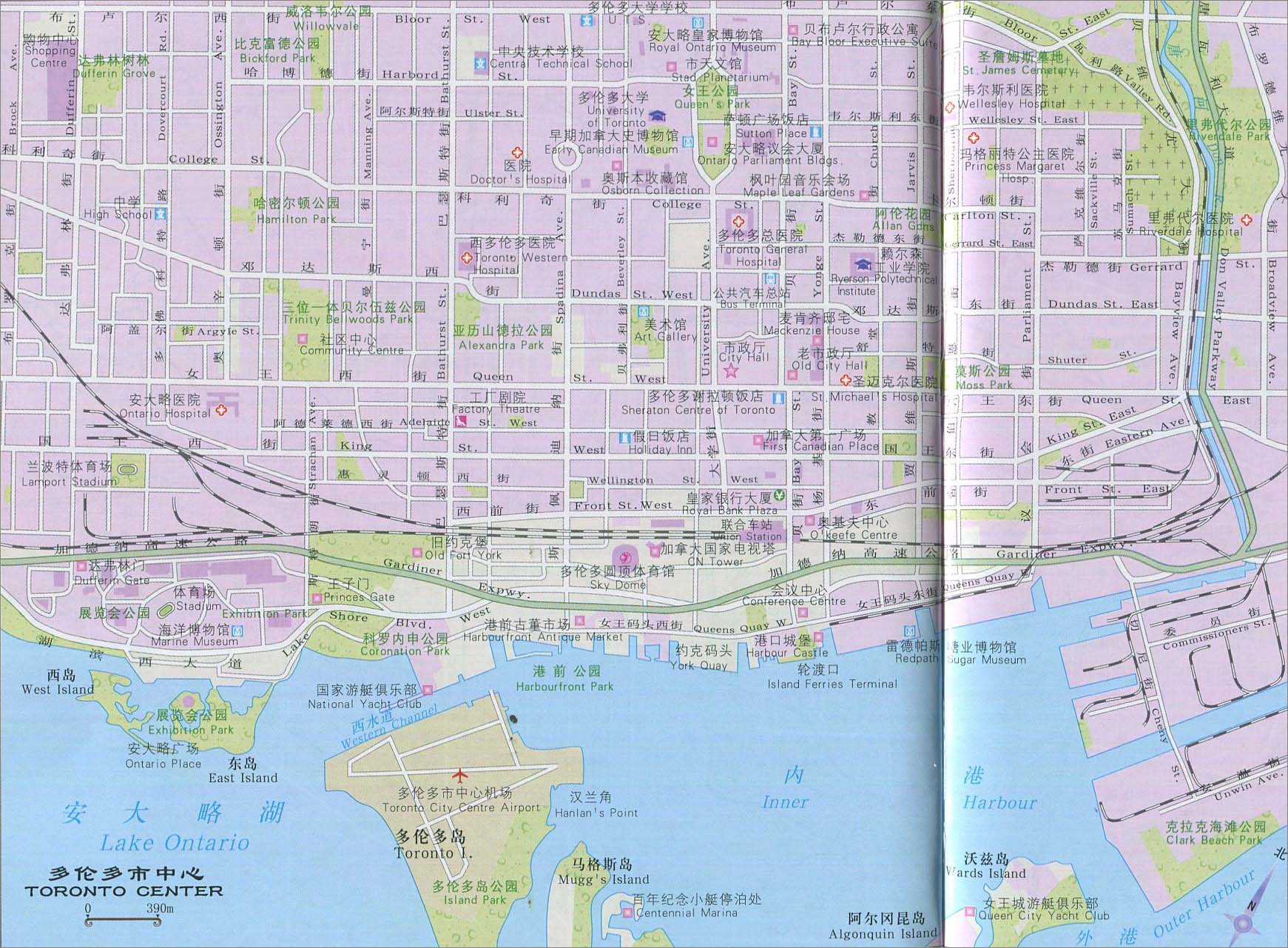 多伦多市中心地图多伦多是加拿大的经济,政治,文化和交通中心,也是