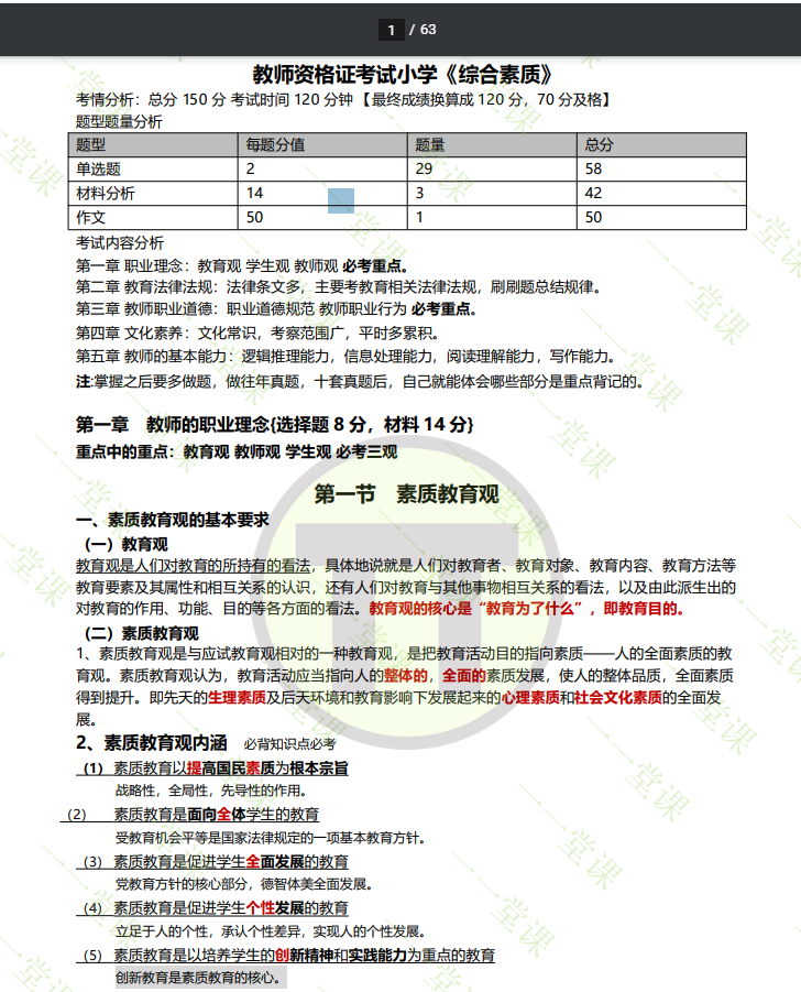 《综合素质》（小学）讲义，共63页，高清PDF可打印哦