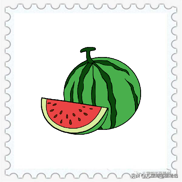 儿童简笔画精选「水果」-西瓜（Watermelon）的绘画步骤