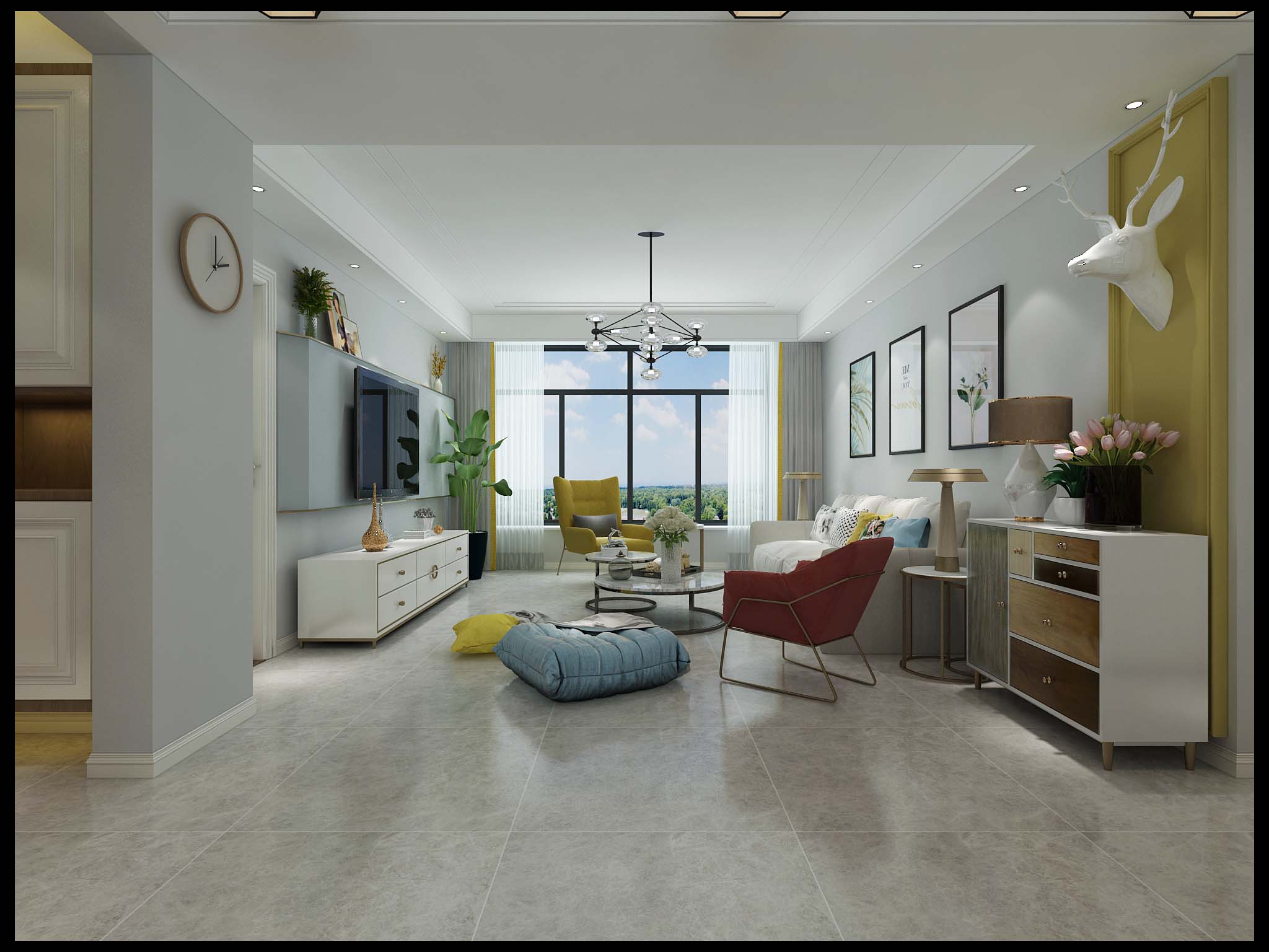 装修案例丨淄博绿城紫薇园141㎡简约风，黑框厨房门好看还实用