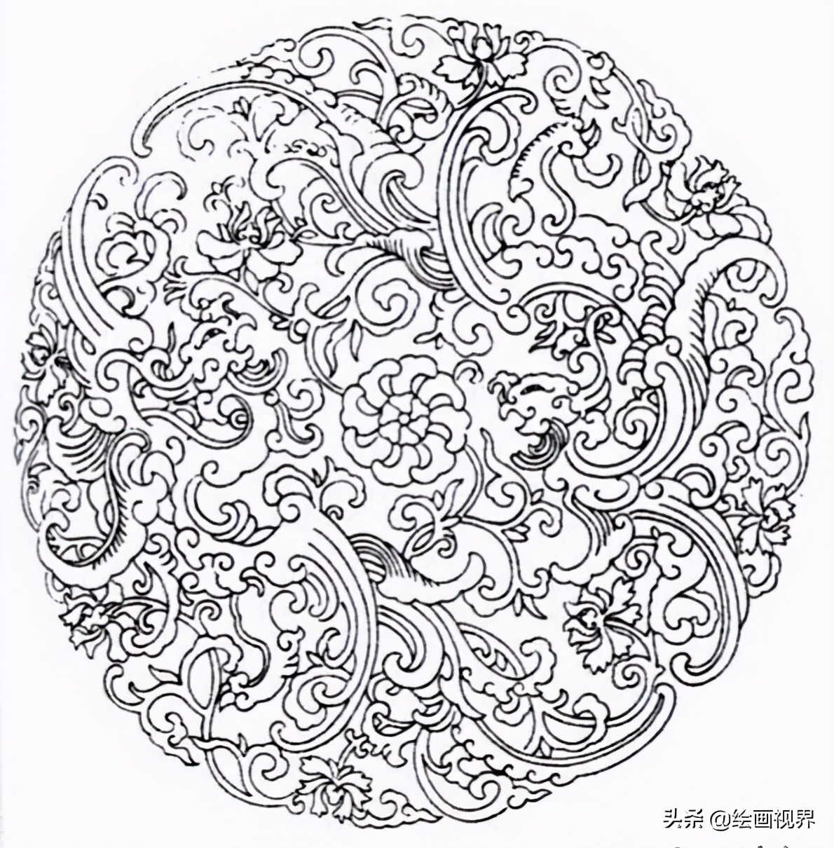 干货！难得一见的凤凰纹样线稿，喜欢画纹样的快收藏起来临摹