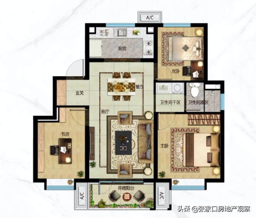 万科99三室朝阳户型装修实景图展示